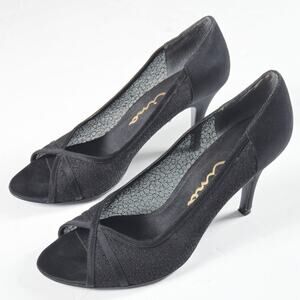 Nina Women’s Heels Romantic Wedding Guest Lace Peep Toe Black Stiletto Size 7.5